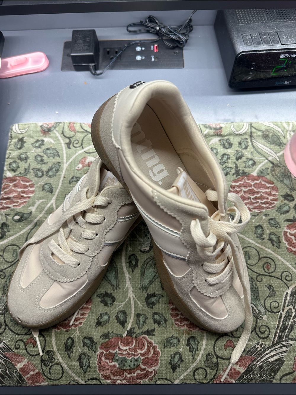 MTNG Cream and Tan Platform Lace-Up Sneakers
